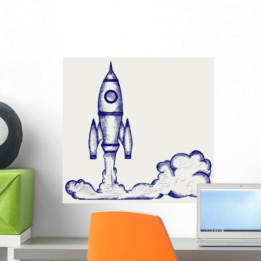 Retro Rocket Doodle Style