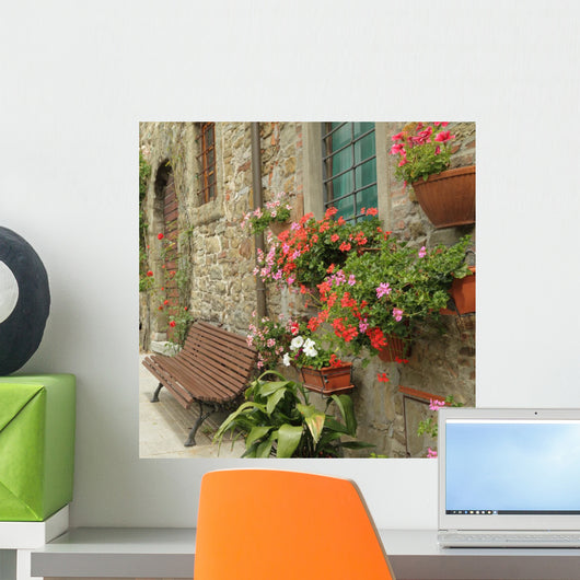 Flowers Front Tuscan House Wall Mural