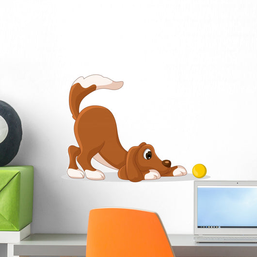 Cute Dog Cartoon Playing Yellow Ball Wall Decal