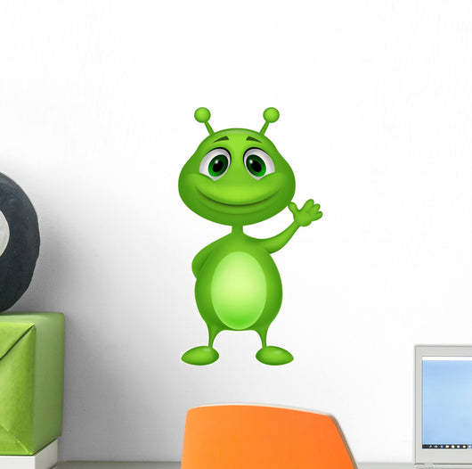 Cute Green Alien Cartoon Wall Mural