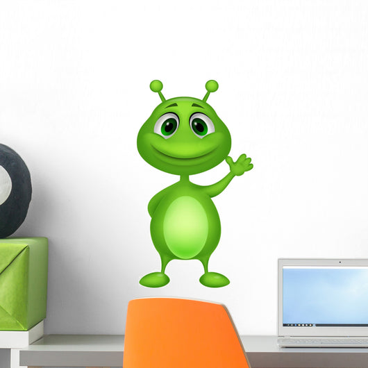 Cute Green Alien Cartoon Wall Mural