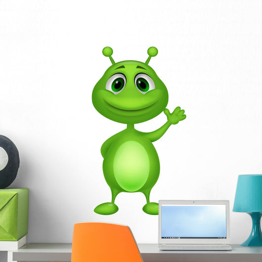 Cute Green Alien Cartoon Wall Mural