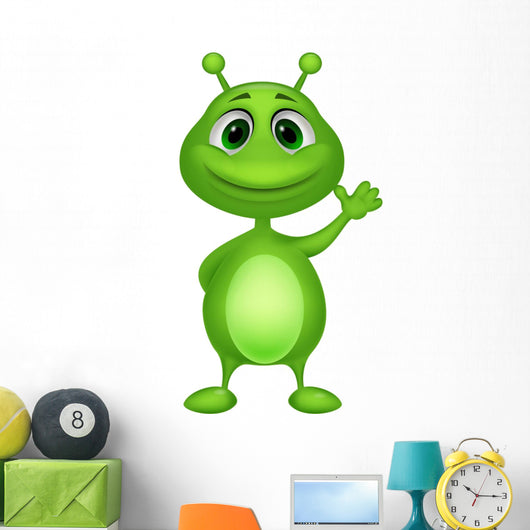 Cute Green Alien Cartoon Wall Mural