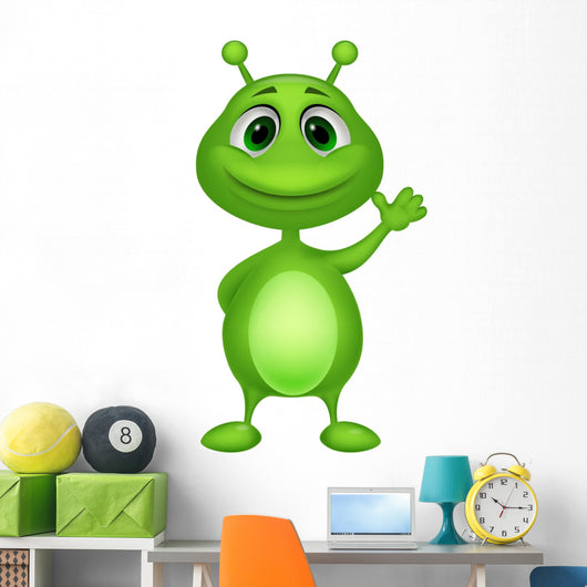 Cute Green Alien Cartoon Wall Mural