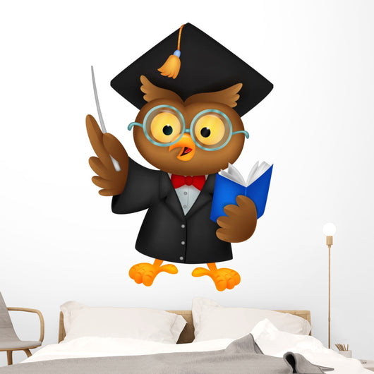 Owl wearing a graduation uniform giving a presentation. Wall Decal