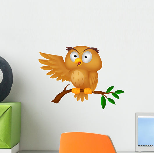 Cute Owl Cartoon Waving Wall Decal