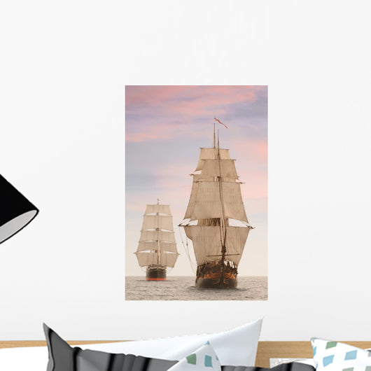 Tall Wooden Vintage Sailing Ships Wall Mural
