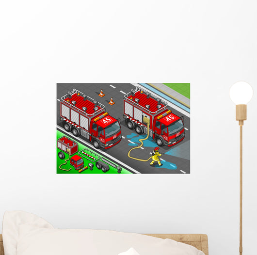 Isometric Firefighter Truck Front