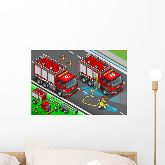 Isometric Firefighter Truck Front