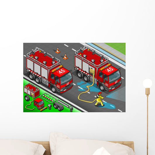 Isometric Firefighter Truck Front
