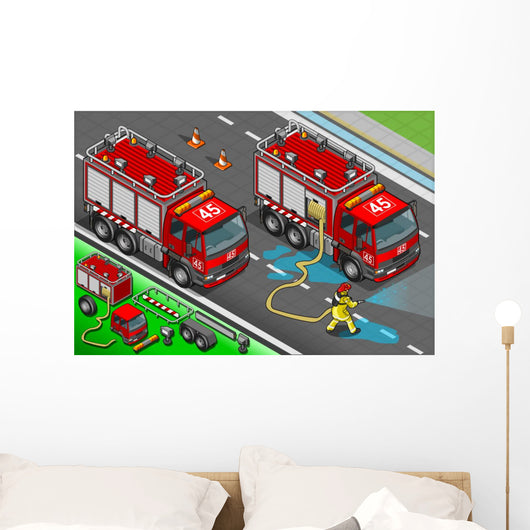 Isometric Firefighter Truck Front