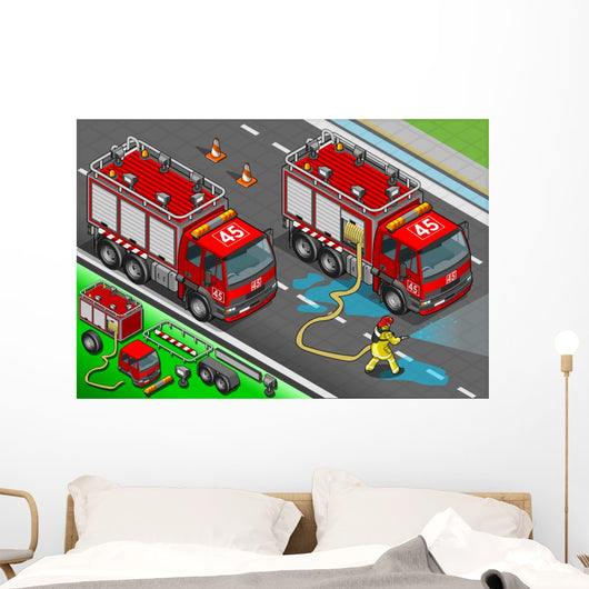 Isometric Firefighter Truck Front
