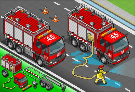Isometric Firefighter Truck Front