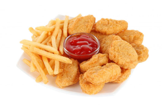 Fried chicken nuggets with french fries and sauce isolated Wall Decal