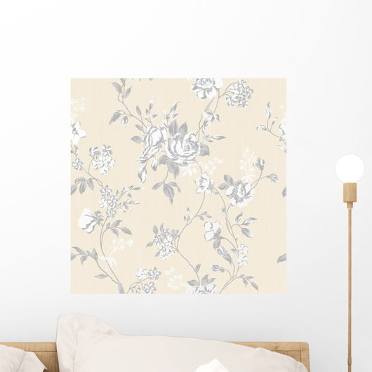 Delicate White Roses Over Creame Wall Mural