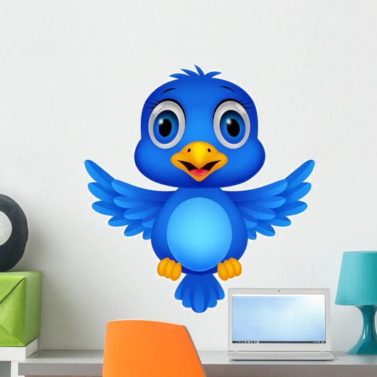 Cute Blue Bird Cartoon Wall Decal