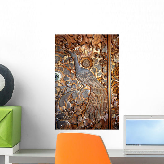 Wooden door decorated with a groove Wall Mural
