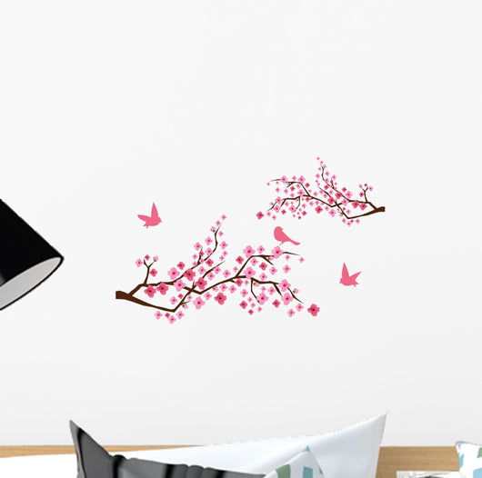 vector cherry blossom with birds Wall Decal