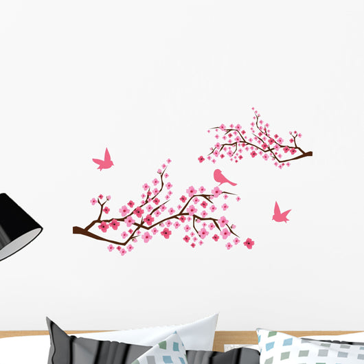 vector cherry blossom with birds Wall Decal