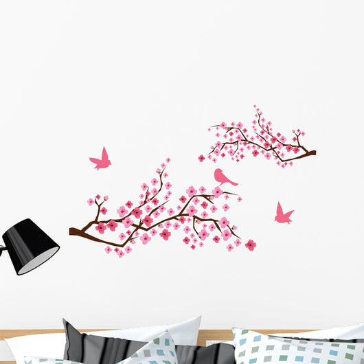 vector cherry blossom with birds Wall Decal