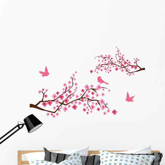 vector cherry blossom with birds Wall Decal