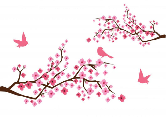 vector cherry blossom with birds Wall Decal