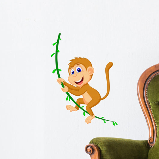 Cute monkey cartoon swinging Wall Decal