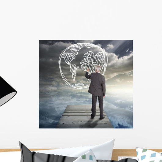 Elegant Businessman Drawing Planet Wall Decal