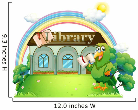 A Green Parrot Reading outside the Library Wall Mural
