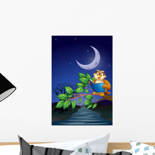 Owl Reading above Branch Wall Mural