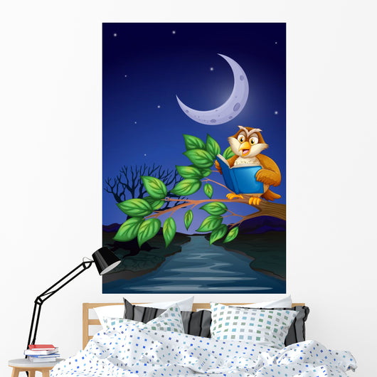 Owl Reading above Branch Wall Mural