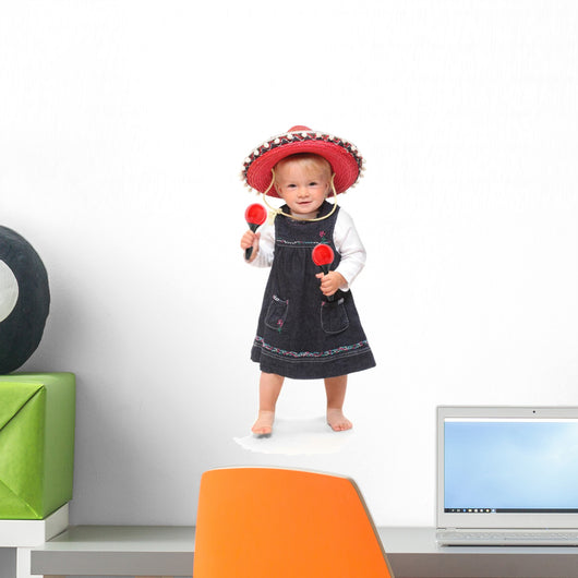 Little girl singing and dancing in the mexican sombrero Wall Decal