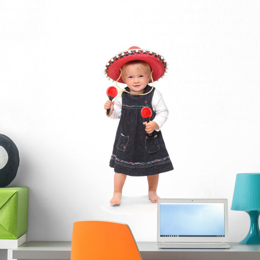 Little girl singing and dancing in the mexican sombrero Wall Decal