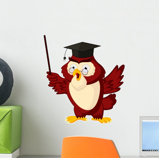 Cartoon Pointing Wise Owl Wall Decal