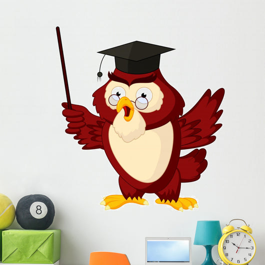 Cartoon of pointing wise owl Wall Decal