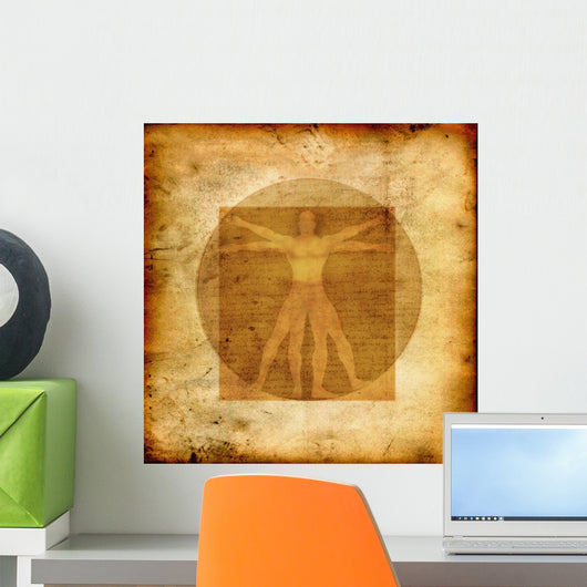 Stylized illustration of Laonardo Da vinci's Vitruvian Man Wall Mural