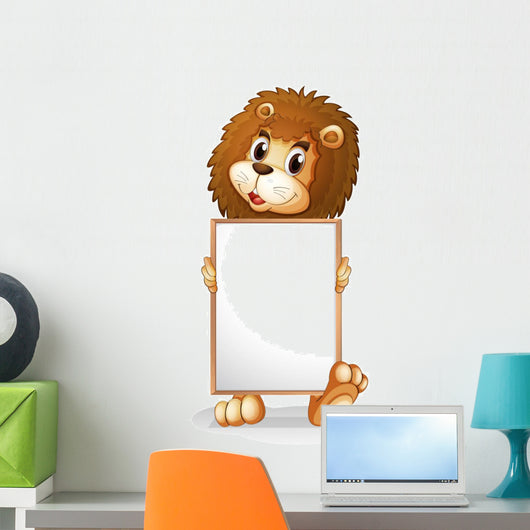A Lion Holding an Empty Bulletin Board Wall Decal