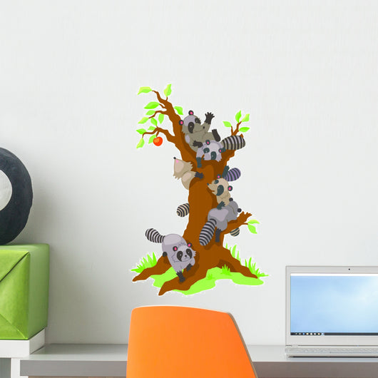 Group Raccoons Dominating Old Wall Decal
