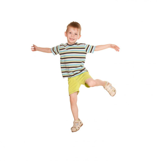 little boy in striped T-shirt dancing. Wall Decal