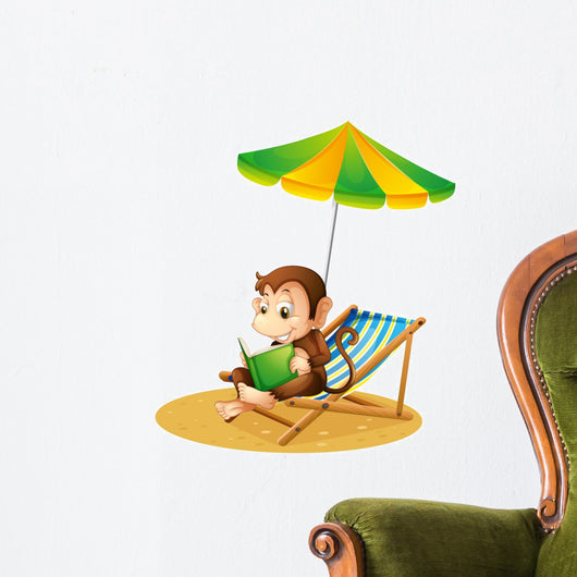 Monkey Reading Book Beach Wall Decal