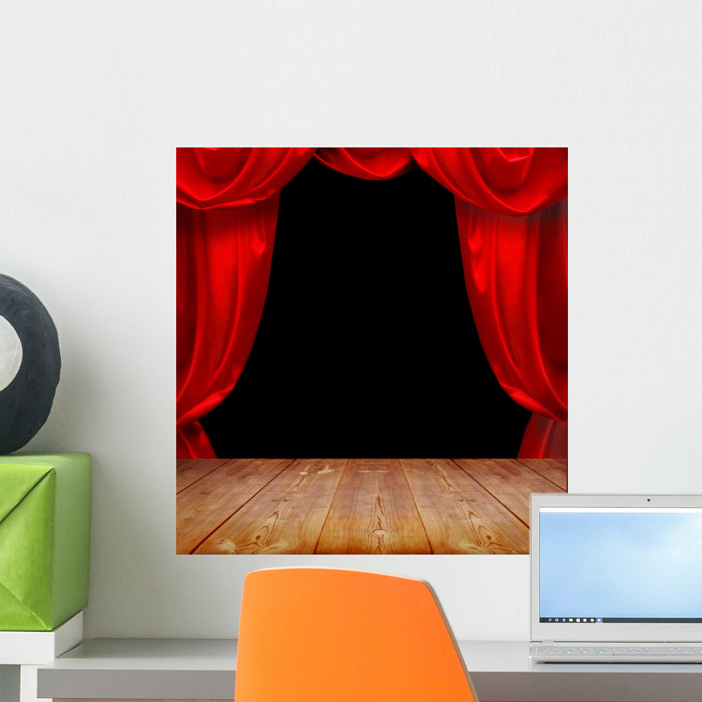 Theater Curtains and Wood Wall Decal - WallMonkeys.com – Wallmonkeys