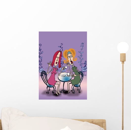 Two Women Drinking Coffee Wall Decal
