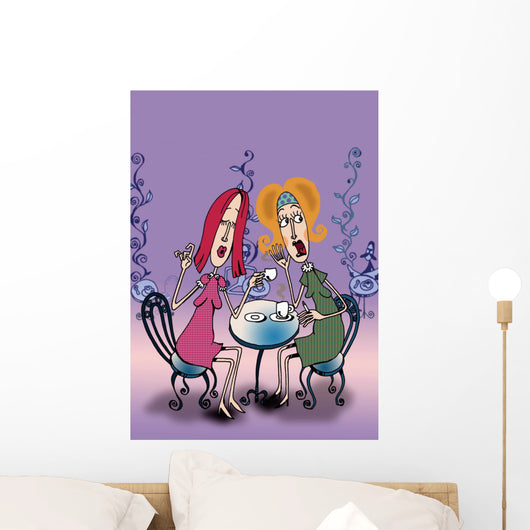 Two Women Drinking Coffee Wall Decal
