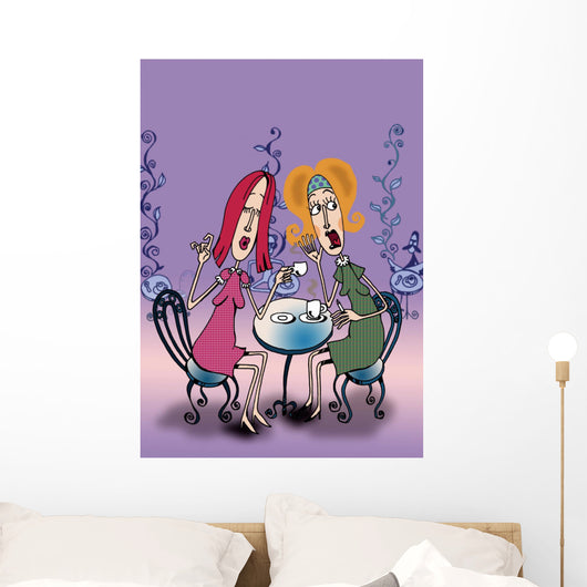 Two Women Drinking Coffee Wall Decal
