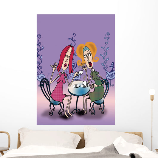 Two Women Drinking Coffee Wall Decal
