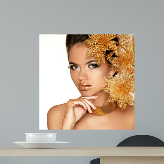 Beautiful Girl with Golden Wall Decal