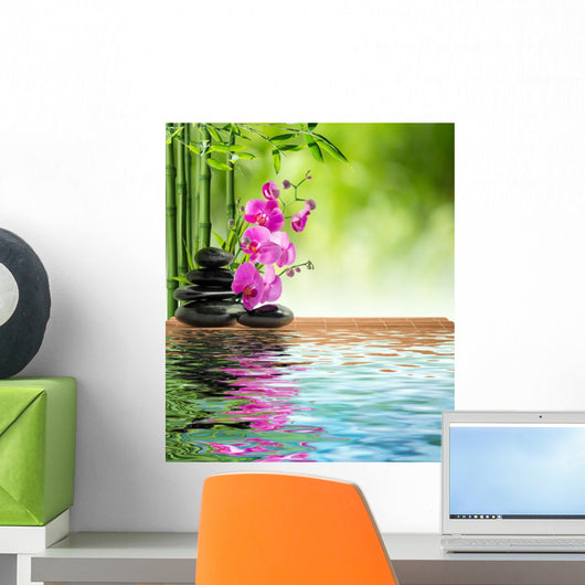 Pink Orchid Black Stone Wall Decal