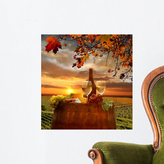 White Wine with Barrel at Sunset Wall Decal