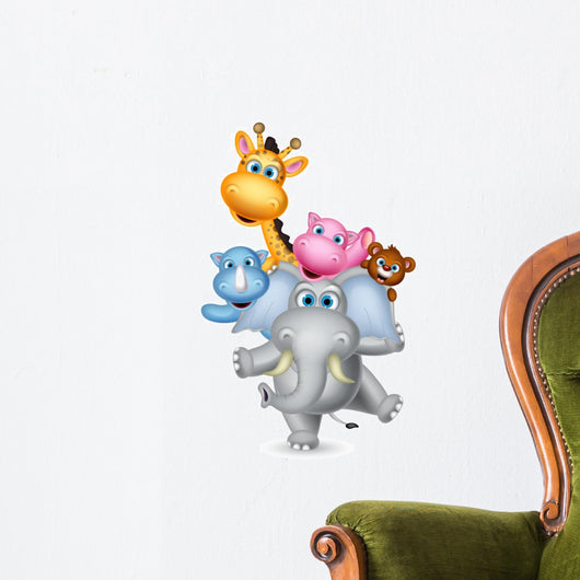 Cute Animals Cartoon Playing Wall Decal