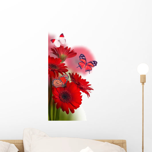 Multi-colored Gerbera Daisies and Butterfly Wall Decal